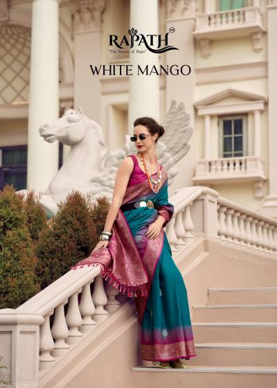 RAJPATH WHITE MANGO 660001 TO 660008 DESIGNER SOFT SILK SAREE WHOLESALER IN INDIA